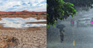 A photo collage of a dried up water reservoir in western Africa and a rainy situation to the right. PHOTO/ File