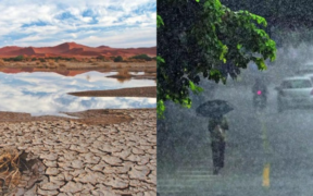 A photo collage of a dried up water reservoir in western Africa and a rainy situation to the right. PHOTO/ File