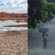 A photo collage of a dried up water reservoir in western Africa and a rainy situation to the right. PHOTO/ File
