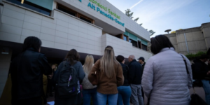 People gather outside a hospital where Noelia Castillo died by euthanasia PHOTO/AP