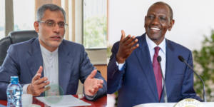 A photo collage of President William Ruto and Iranian Ambassador to Kenya Ali Gholampour. PHOTO/PCS/FILE.