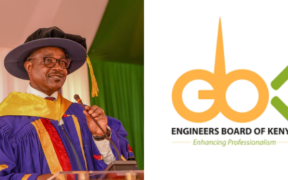 A photo collage of Education CS Julius Ogamba and Engineering Board of Kenya logo. PHOTO/ Ogamba X/ EBK.