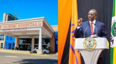 A photo collage of President William Ruto and Nairobi Hospital Western entrance. PHOTO/PCS/UGC.