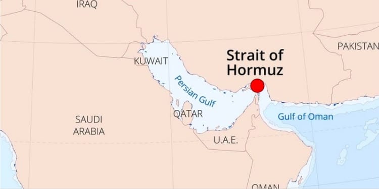 The strait of Hormuz on the world map