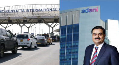 A photo collage of Adani Group Chairman and founder Gautam Adani and JKIA gate. PHOTO/