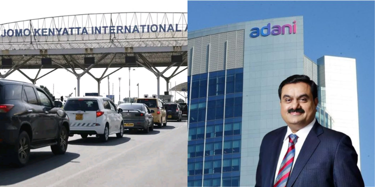 A photo collage of Adani Group Chairman and founder Gautam Adani and JKIA gate. PHOTO/