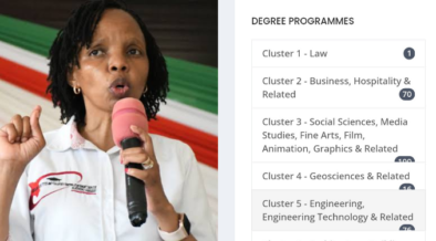 A photo collage of KUCCPS CEO Dr. Agnes Wahome and screenshot from the portal. PHOTO/Courtesy.