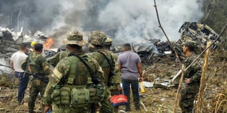 Colombian Air Force plane carrying 125 people crashed shortly after takeoff in the country’s southern Amazon region on Monday, March 23, 2026. PHOTO/ NDTV WORLD.