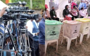 A photo collage of cameras during a past press conference and Observers in Kasarani constituency during the general elections, Nairobi, Kenya, 8 August 2022. PHOTO/KUJ/ Simon Libz/Shutterstock