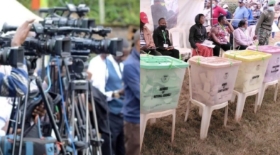 A photo collage of cameras during a past press conference and Observers in Kasarani constituency during the general elections, Nairobi, Kenya, 8 August 2022. PHOTO/KUJ/ Simon Libz/Shutterstock