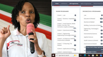 A photo collage of KUCCPS CEO Dr. Agnes Wahome and screenshot from the portal. PHOTO/Courtesy.