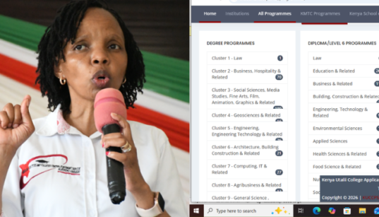 A photo collage of KUCCPS CEO Dr. Agnes Wahome and screenshot from the portal. PHOTO/Courtesy.