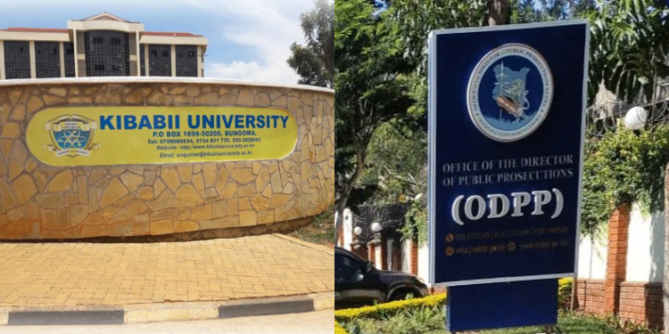 A photo collage of Kibabii University and ODPP signpost. PHOTO/Courtesy.