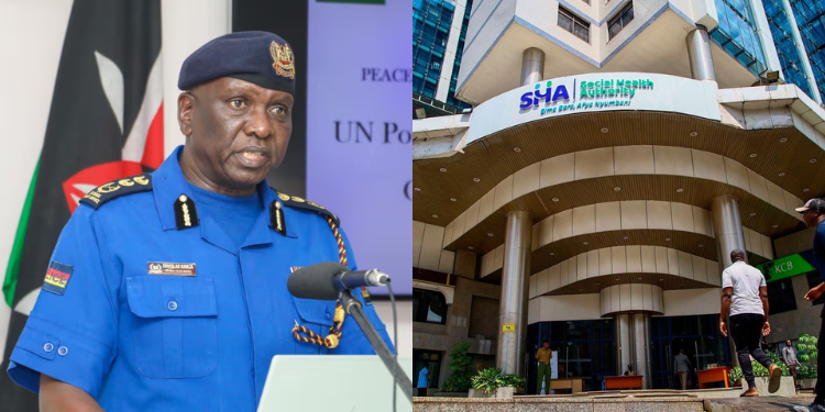 A photo collage of Police IG Douglas Kanja and the SHA headquarters. PHOTO/Courtesy.