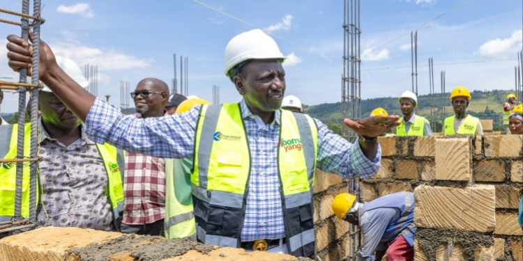 President William Ruto inspecting the ongoing construction of the 220-unit Bomet Affordable Housing Project on March 16, 2024.