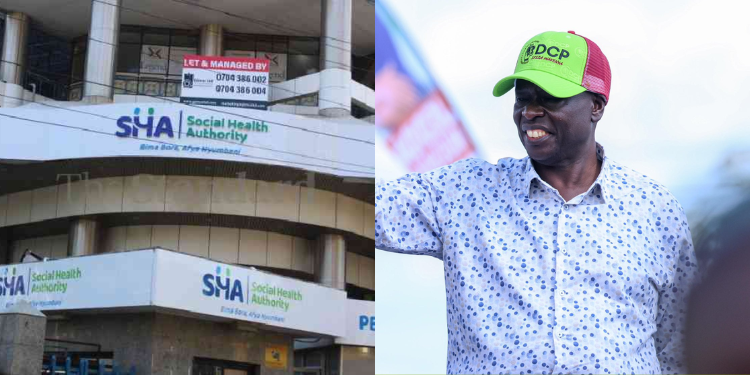 A photo collage of former DP Rigathi Gachagua and the SHA building. PHOTO/Gachagua X/The Standard.