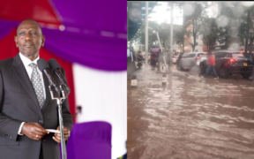 A photo collage of President William Ruto and floods in Nairobi. PHOTO/PCS.