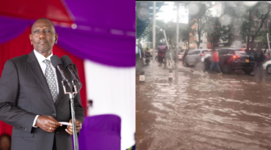 A photo collage of President William Ruto and floods in Nairobi. PHOTO/PCS.