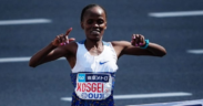 Kenya’s Brigid Kosgei after shuttering her world record during the Tokyo Marathon in Japan. PHOTO/ File