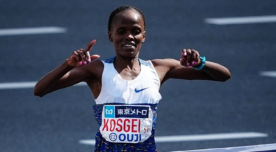 Kenya’s Brigid Kosgei after shuttering her world record during the Tokyo Marathon in Japan. PHOTO/ File