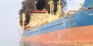 Damaged oil tanker in Gulf waters due to Middle East conflict PHOTO/File