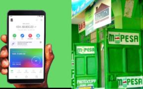 Collage photo of M-Pesa app and M-Pesa shops PHOTO/Acc