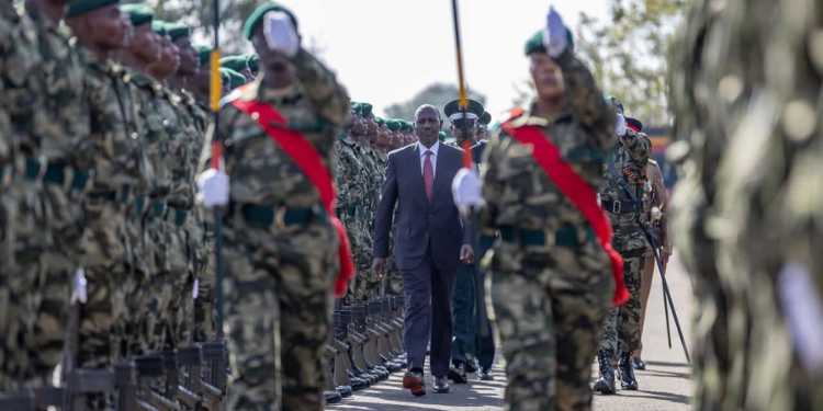President Ruto while inspecting the parade during the 46th Kenya Prisons Service Pass Out at the Prisons Staff Training College,Ruiru PHOTO/Ruto/FB