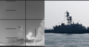 The frigate as seen before and after explosion before sinking in the Indian Ocean PHOTO/Pentagon