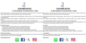 Notice from Nairobi Water highlighting estates to experience water supply disruptions PHOTO/Nairobi Water/X