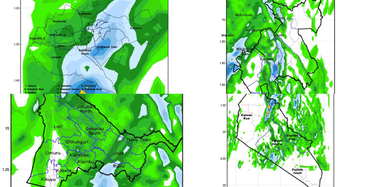Maps showing the forecast in various areas within Nairobi Metropolitan PHOTO/Kenya Met/X