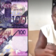Tiktok user Maximilian Motara screenshot while tearing 100-shillings notes in a video PHOTO/Collage;User and Currency