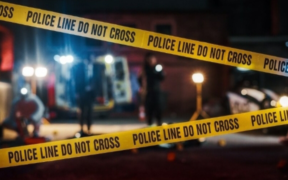 The image shows crime scene murder tape PHOTO/File