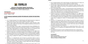 Office of the Prime Cabinet Secretary has issued a notice explaining Mudavadi's visit to Russia PHOTO/Mudavadi/X