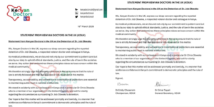 Kenyan Doctors in the UK statement on the unlawful detention of Dr ObwakaPHOTO/KDUK