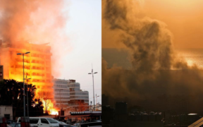 Images of buildings burning down in Beirut PHOTO/Imago