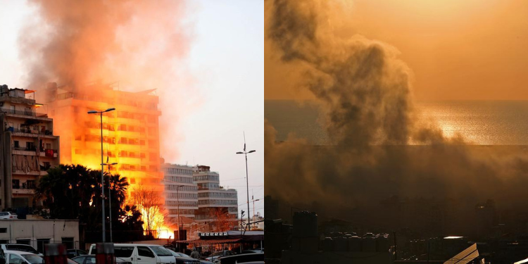 Images of buildings burning down in Beirut PHOTO/Imago