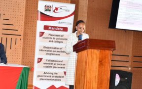 KUCCPS CEO Dr Agnes Wahome during a stakeholders meeting at kirinyaga University PHOTO/KUCCPS/X