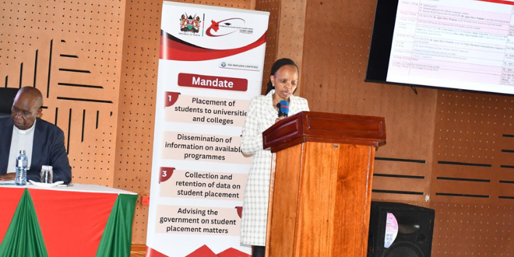 KUCCPS CEO Dr Agnes Wahome during a stakeholders meeting at kirinyaga University PHOTO/KUCCPS/X