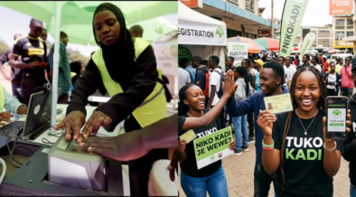 Collage photo of AI generated image of GenZ with placards urging for Voter registration and youths lining up at voter registration centres PHOTO/File