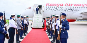 President Ruto pictured arriving in a foreign state for international engagementsPHOTO/File