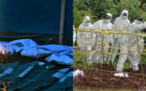 Collage photo of bodies exhumed and presence of DCI officers in the site PHOTO/Vocal Africa