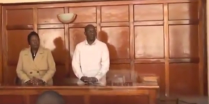 Vincent Somba Ndeti together with his wife MCA Hellen Mueni Ndeti arraigned at the Milimani Law Courts PHOTO/Screengrab