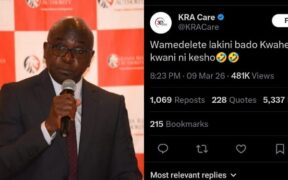 A photo collage of KRA Commissioner General Humphrey Wattanga and the follow-up "Kwaheri Kenya" tweet. PHOTO/ KRA X.