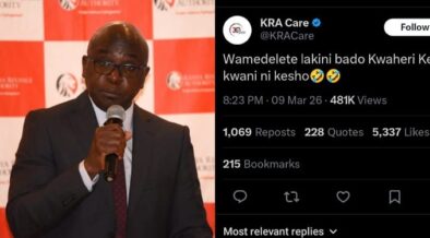 A photo collage of KRA Commissioner General Humphrey Wattanga and the follow-up "Kwaheri Kenya" tweet. PHOTO/ KRA X.