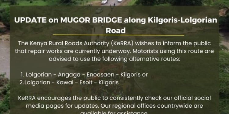 The Kenya Rural Roads Authority (KeRRA) said works on the bridge along the Kilgoris–Lolgorian road are currently taking place. PHOTO/ FILE.