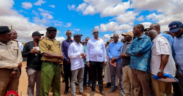 North Eastern Regional Commissioner ,PS Raymond Omollo together with other leaders during an inspection of the Wajir Stadium PHOTO/MINA