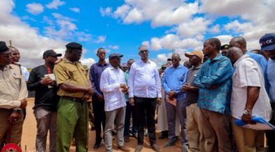 North Eastern Regional Commissioner ,PS Raymond Omollo together with other leaders during an inspection of the Wajir Stadium PHOTO/MINA