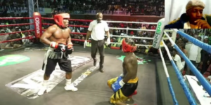 Majembe and Mbavu The Destroyer during the boxing clashPHOTO/NGC