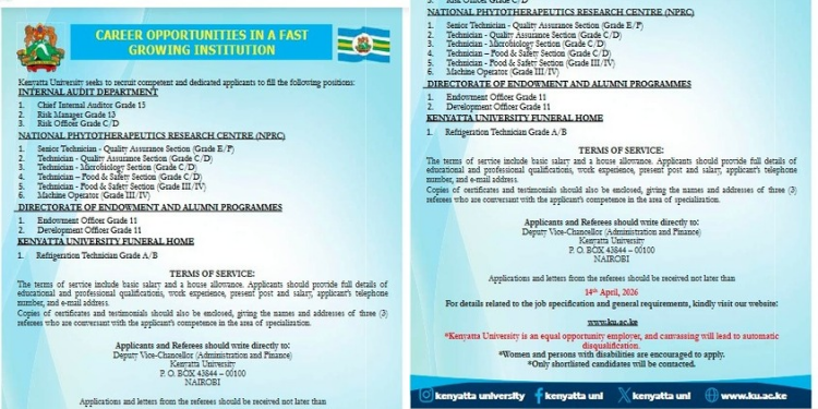 Kenyatta University notice on 11 job vacancies:How to applyPHOTO/MyGov