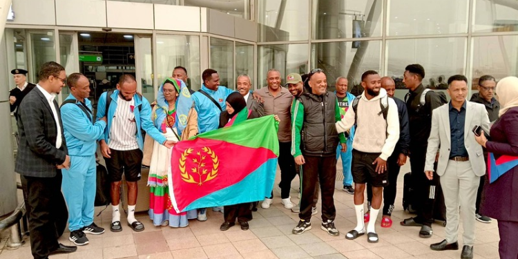 Some of the Eritrean players who did not not disappear honoured after their victorious win in EswatiniPHOTO/Ministry of Culture/Eritrea 